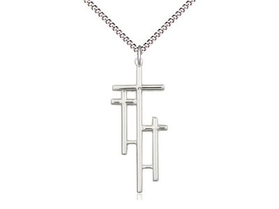 Sterling Silver Cross Design on a 18&quot; Light Rhodium Light Curb Chain