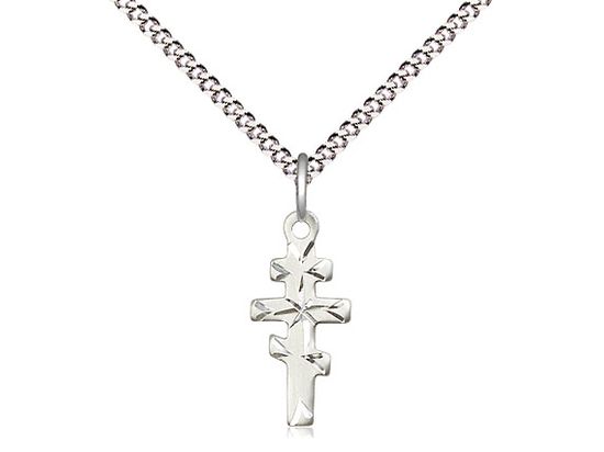 Sterling Silver St Andrew/Greek Orthodox Cross Pendant on a 18&quot; Light Rhodium Light Curb Chain
