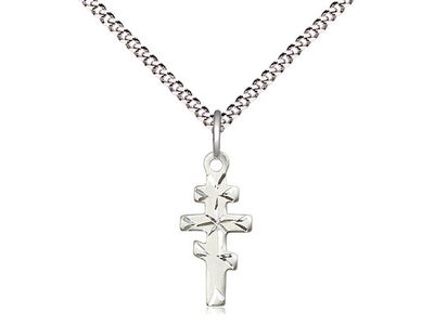 Sterling Silver St Andrew/Greek Orthodox Cross Pendant on a 18&quot; Light Rhodium Light Curb Chain