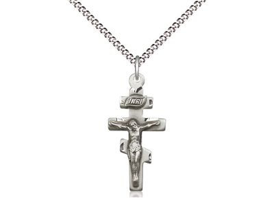 SS St. Andrew/Greek Orthodox Crucifix on a 18&quot; Light Rhodium Light Curb Chain