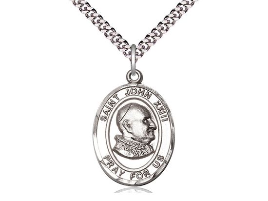 Sterling Silver St John XXIII Pendant on a 24&quot; Light Rhodium Heavy Curb Chain Disc.