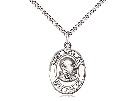 Sterling Silver St John XXIII Pendant on a 18&quot; Light Rhodium Light Curb Chain Disc.