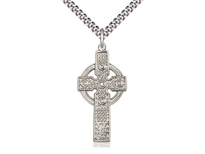 Sterling Silver Kilklispeen Cross on a 24&quot; Light Rhodium Heavy Curb Chain