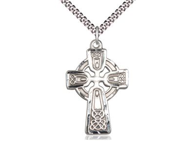 Sterling Silver Celtic Cross Pendant on a 24&quot; Light Rhodium Heavy Curb Chain