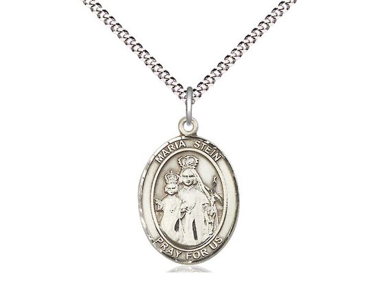 St. Maria Stein Pendant on a 18&quot; Light Rhodium Light Curb Chain