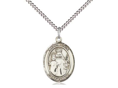 St. Maria Stein Pendant on a 18&quot; Light Rhodium Light Curb Chain