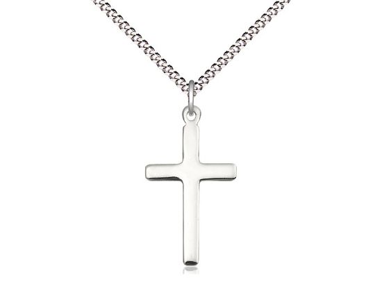 Sterling Silver Cross Pendant with a 18&quot; Light Rhodium Light Curb Chain