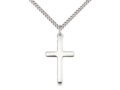 Sterling Silver Cross Pendant with a 18&quot; Light Rhodium Light Curb Chain