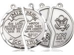 Sterling Silver Miz Pah Coin Set Army Pendant on 18&quot; &amp; 24&quot; Rhodium Chains Disc.