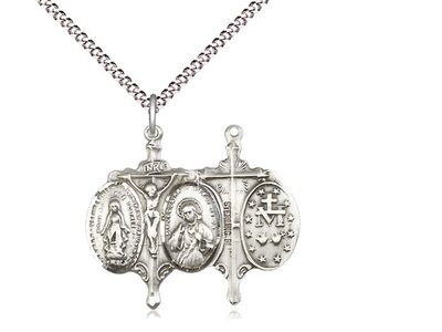 Sterling Silver Novena Pendant on a 18&quot; Light Rhodium Light Curb Chain Disc.