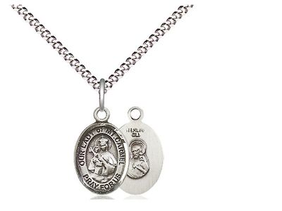 Sterling Silver Our Lady of Mount Carmel on a 18&quot; Light Rhodium Light Curb Chain Disc.