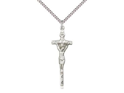 Sterling Silver Papal Crucifix Pendant on a 18&quot; Light Rhodium Light Curb Chain