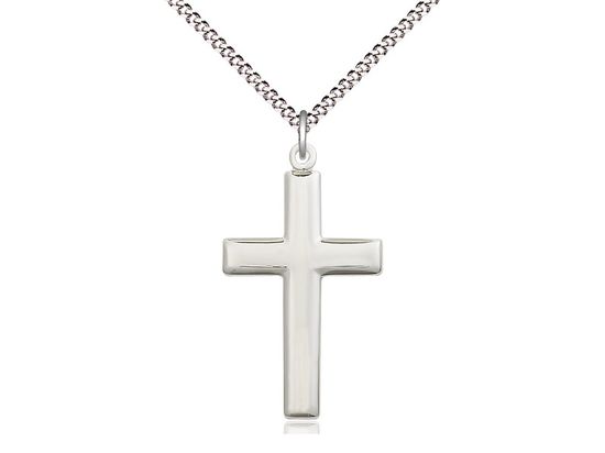Sterling Silver Cross on a 18&quot; Light Rhodium Light Curb Chain