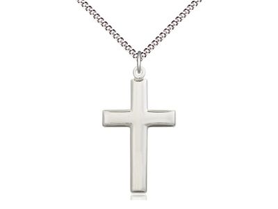 Sterling Silver Cross on a 18&quot; Light Rhodium Light Curb Chain