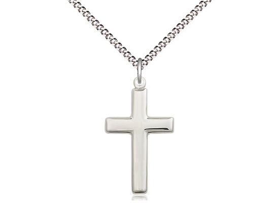 Sterling Silver Cross Pendant on a 18&quot; Light Rhod. Light Curb Chain