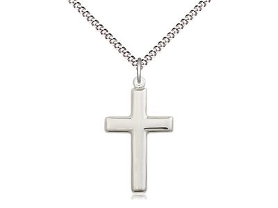 Sterling Silver Cross Pendant on a 18&quot; Light Rhod. Light Curb Chain