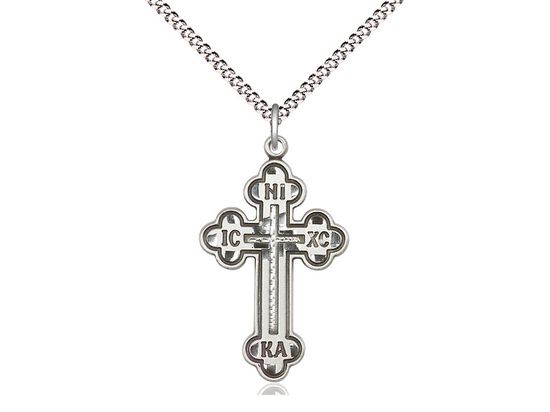 Sterling Silver Russian Cross on a 18&quot; Light Rhodium Light Curb Chain