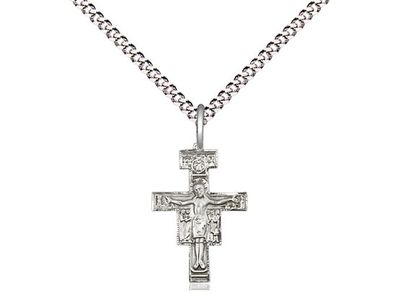 Sterling Silver San Damiano Crucifix on a 18&quot; Light Rhodium Light Curb Chain