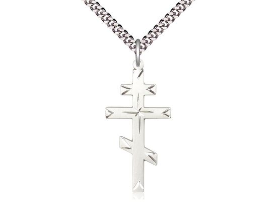 Sterling Silver St Andrew Cross on a 24&quot; Light Rhodium Heavy Curb Chain