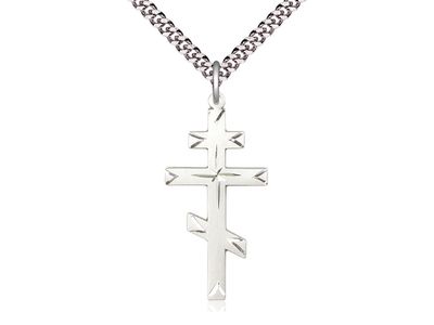 Sterling Silver St Andrew Cross on a 24&quot; Light Rhodium Heavy Curb Chain