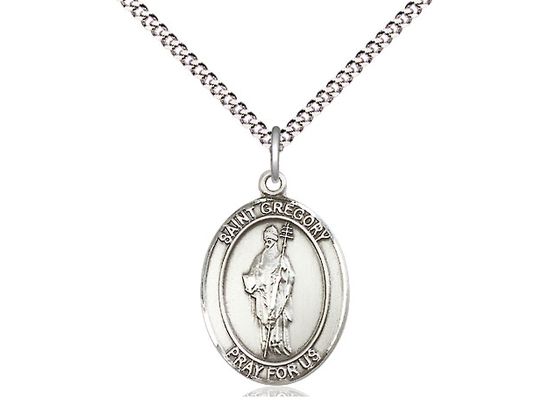 Saint Gregory the Great Pendant on a 18&quot; Light Rhodium Light Curb Chain
