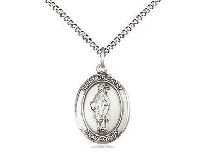 Saint Gregory the Great Pendant on a 18&quot; Light Rhodium Light Curb Chain
