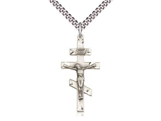 Sterling Silver St Andrew on a 24&quot; Light Rhodium Heavy Curb Chain