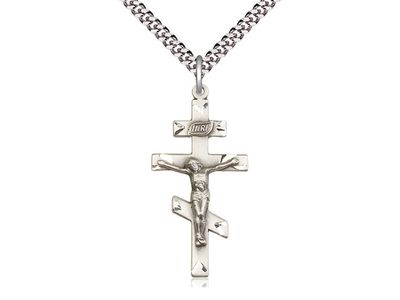 Sterling Silver St Andrew on a 24&quot; Light Rhodium Heavy Curb Chain
