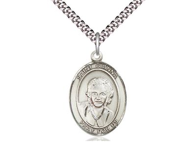 Sterling Silver St. Gianna Pendant on a 24&quot; Light Rhodium Heavy Curb Endless Chain Disc.