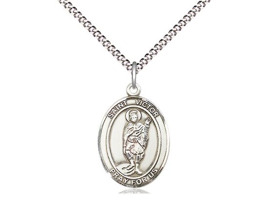 Sterling Silver St Victor of Marseilles Pendant on a 18&quot; Light Rhodium Light Curb Chain