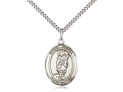 Sterling Silver St Victor of Marseilles Pendant on a 18&quot; Light Rhodium Light Curb Chain