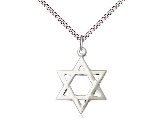 Sterling Silver Star of David Pendant on a 18&quot; Light Rhodium Light Curb Chain