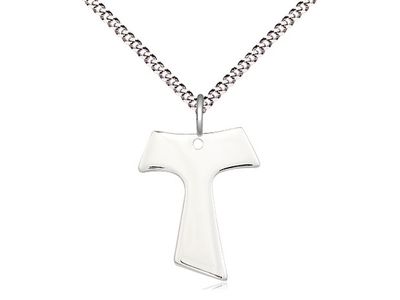 Sterling Silver Tau Cross Pendant on a 18&quot; Light Rhodium Light Curb Chain