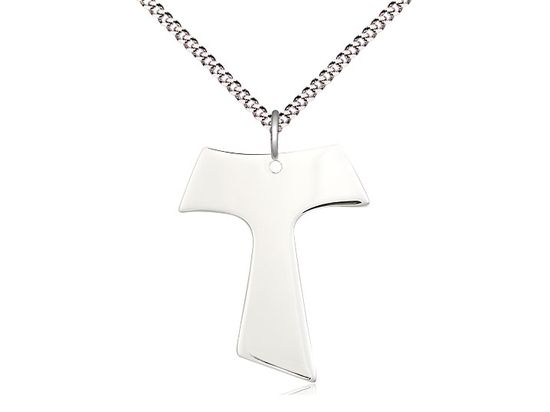 Sterling Silver Tau Cross on a 18&quot; Light Rhodium Light Curb Chain