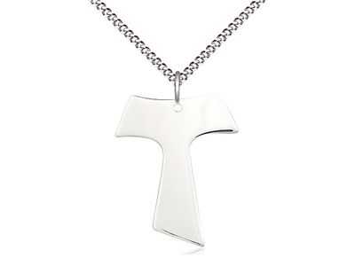 Sterling Silver Tau Cross on a 18&quot; Light Rhodium Light Curb Chain