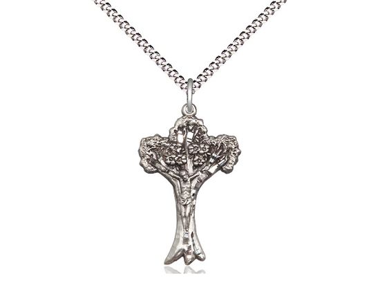 Sterling Silver Tree of Life Pendant on a 18&quot; Light Rhodium Light Curb Chain