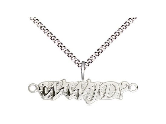 Sterling Silver WWJD Pendant on a 18&quot; Light Rhodium Light Curb Chain