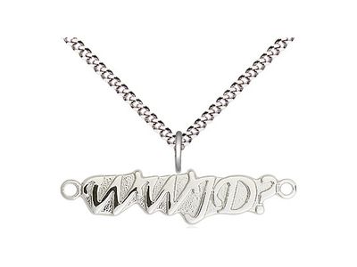 Sterling Silver WWJD Pendant on a 18&quot; Light Rhodium Light Curb Chain