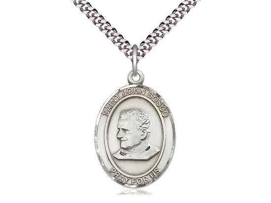 Sterling Silver St. John Bosco Pendant on a 24&quot; Light Rhodium Heavy Curb Chain