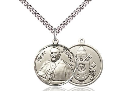 Sterling Silver Pope Francis Pendant on a 24&quot; Light Rhodium Heavy Curb Chain