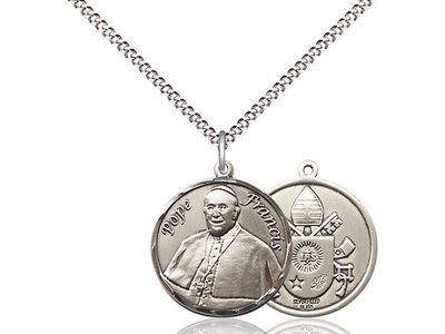 Sterling Silver Pope Francis Pendant on a 18&quot; Light Rhodium Light Curb Chain