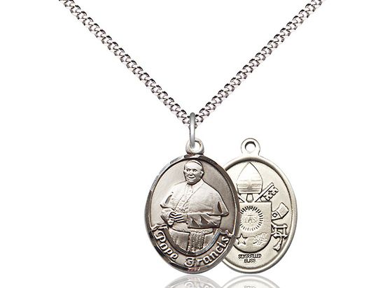 Sterling Silver Pope Francis on a 18&quot; Light Rhodium Light Curb Chain