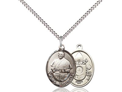 Sterling Silver Pope Francis on a 18&quot; Light Rhodium Light Curb Chain