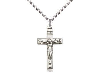 Sterling Silver Crucifix on a 18&quot; Light Rhod. Light Curb Chain