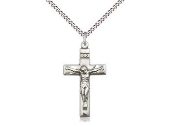 Sterling Silver Crucifix on a 18&quot; Light Rhod. Light Curb Chain