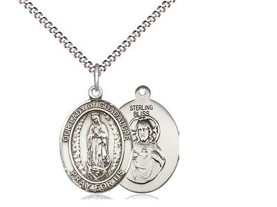 Sterling Silver Our Lady of Guadalupe Pendant on an 18&quot; Light Rhodium Light Curb Chain