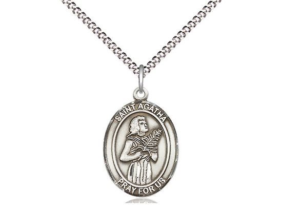 Sterling Silver St Agatha Pendant on a 18&quot; Light Rhodium Light Curb Chain