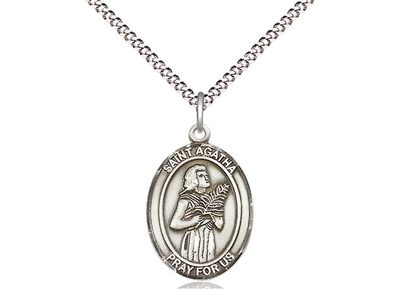 Sterling Silver St Agatha Pendant on a 18&quot; Light Rhodium Light Curb Chain