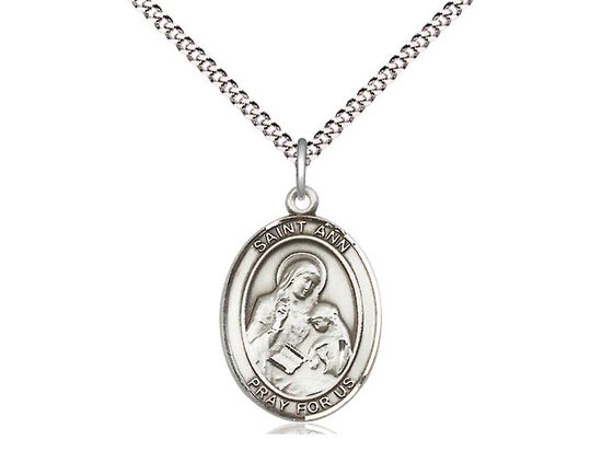 Sterling Silver St Ann Pendant on a 18&quot; Light Rhodium Light Curb Chain