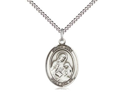 Sterling Silver St Ann Pendant on a 18&quot; Light Rhodium Light Curb Chain